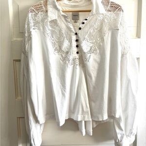 Maeve Anthropologie White Lace Blouse Boho Cottagecore XL
